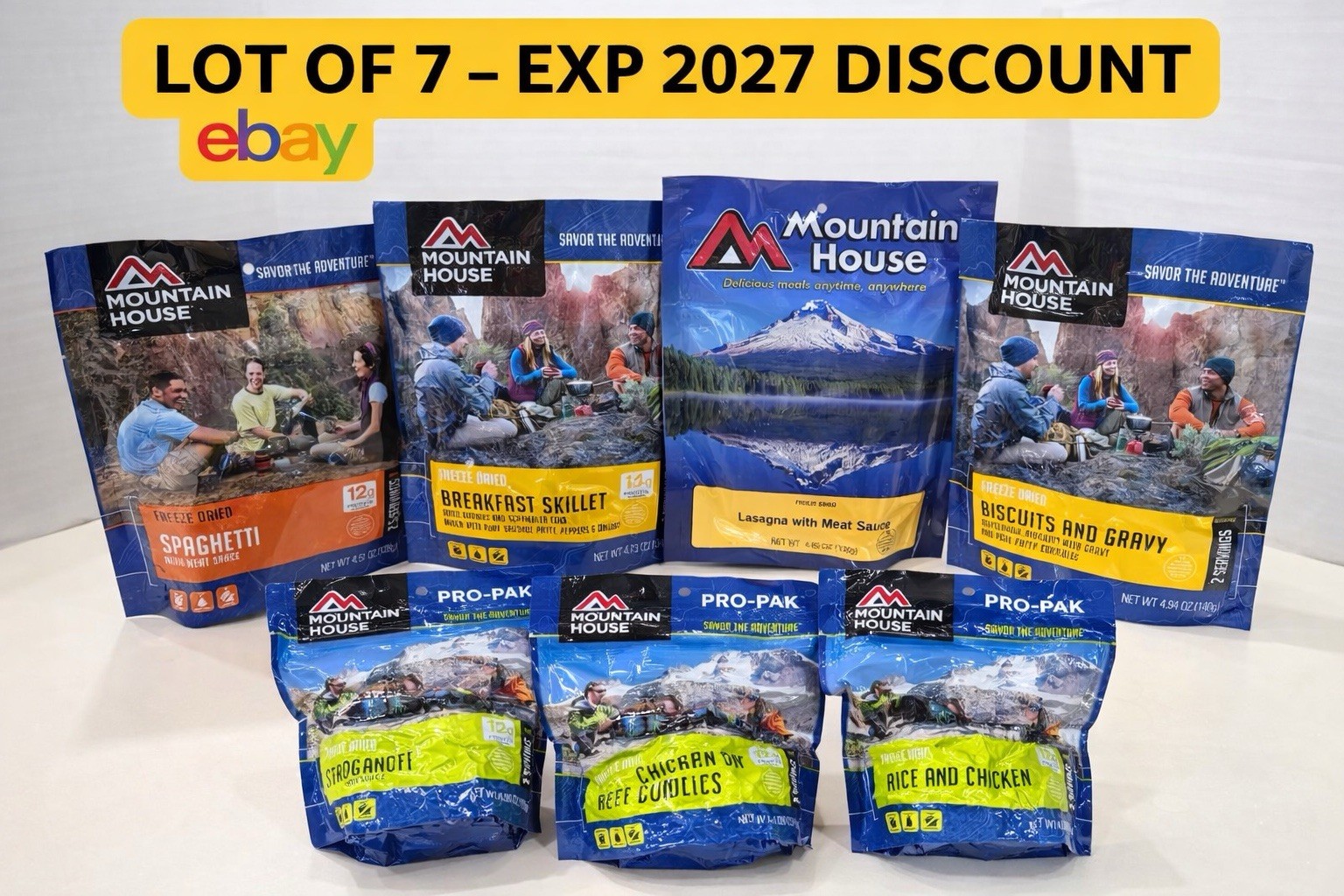 Mountain House Freeze Dried Meals Lot of 7 Camping Survival Food EXP 2027 MRE