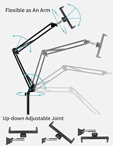 Adjustable Tablet Floor Stand with Weighted Base and Stretchable Arm for Devices