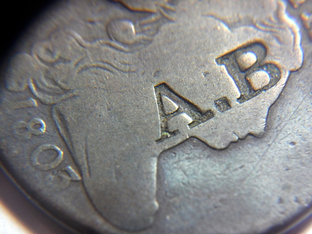 Large cent/penny 1803 counterstamp AB