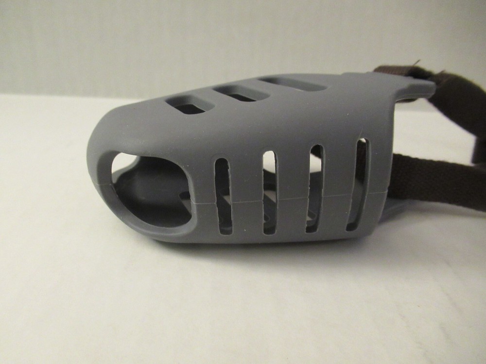 Dog Muzzle - Silicone - Small Breed Dogs - Adjustable Head Strap - Grey - Small