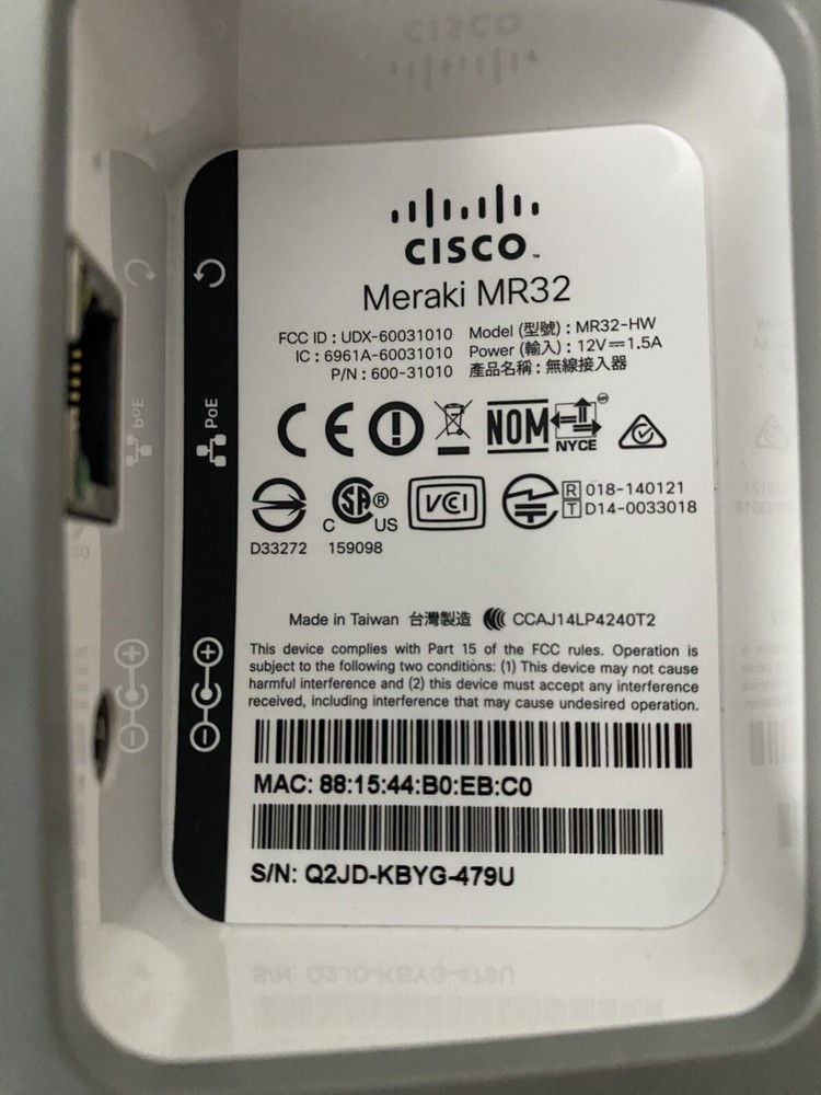Cisco Meraki MR32 Cloud Managed Wireless Access Point (600-31010)