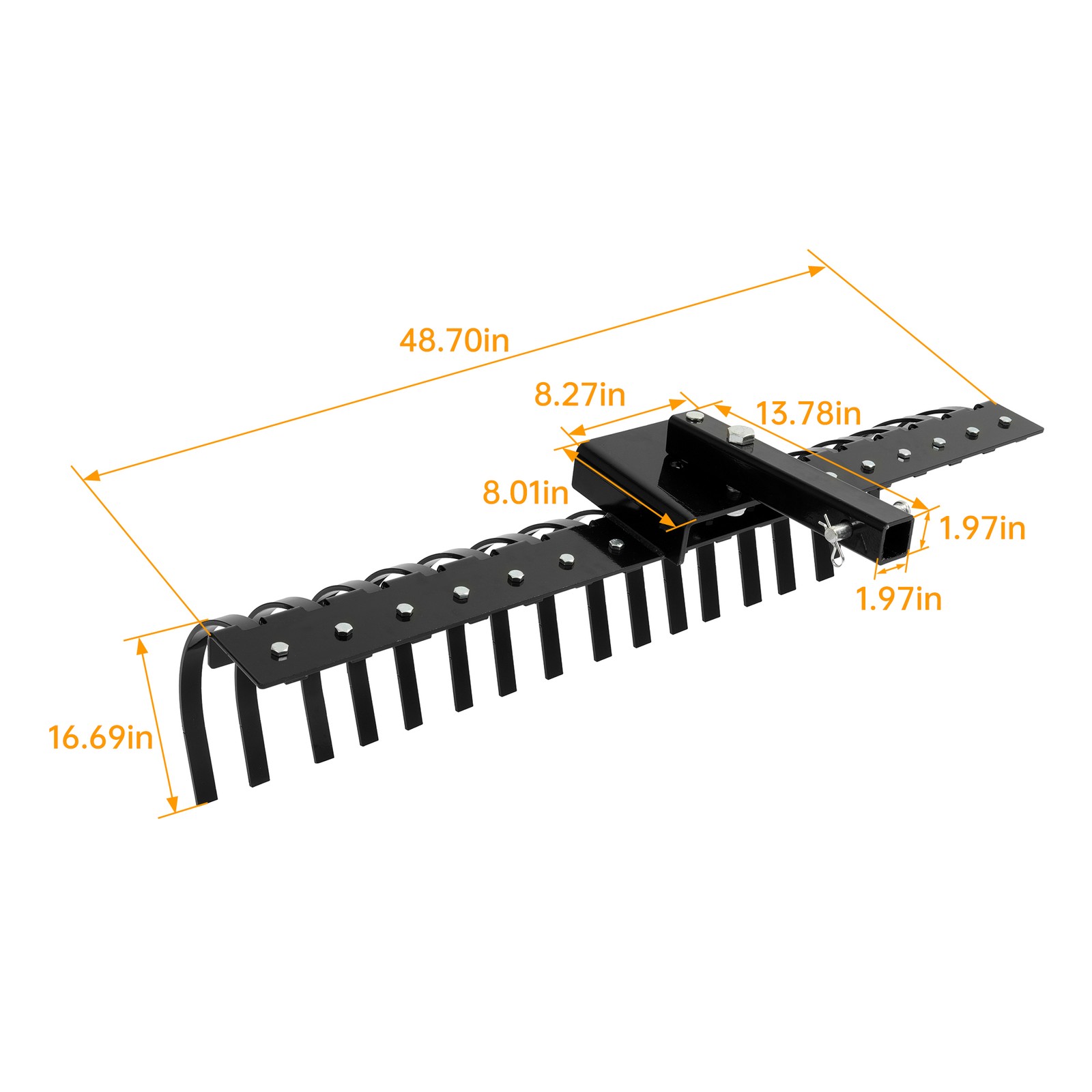 48" Landscape Rake Pine Straw Rake Rock Rake Fits 2" Receiver ATV/UTV Tractors