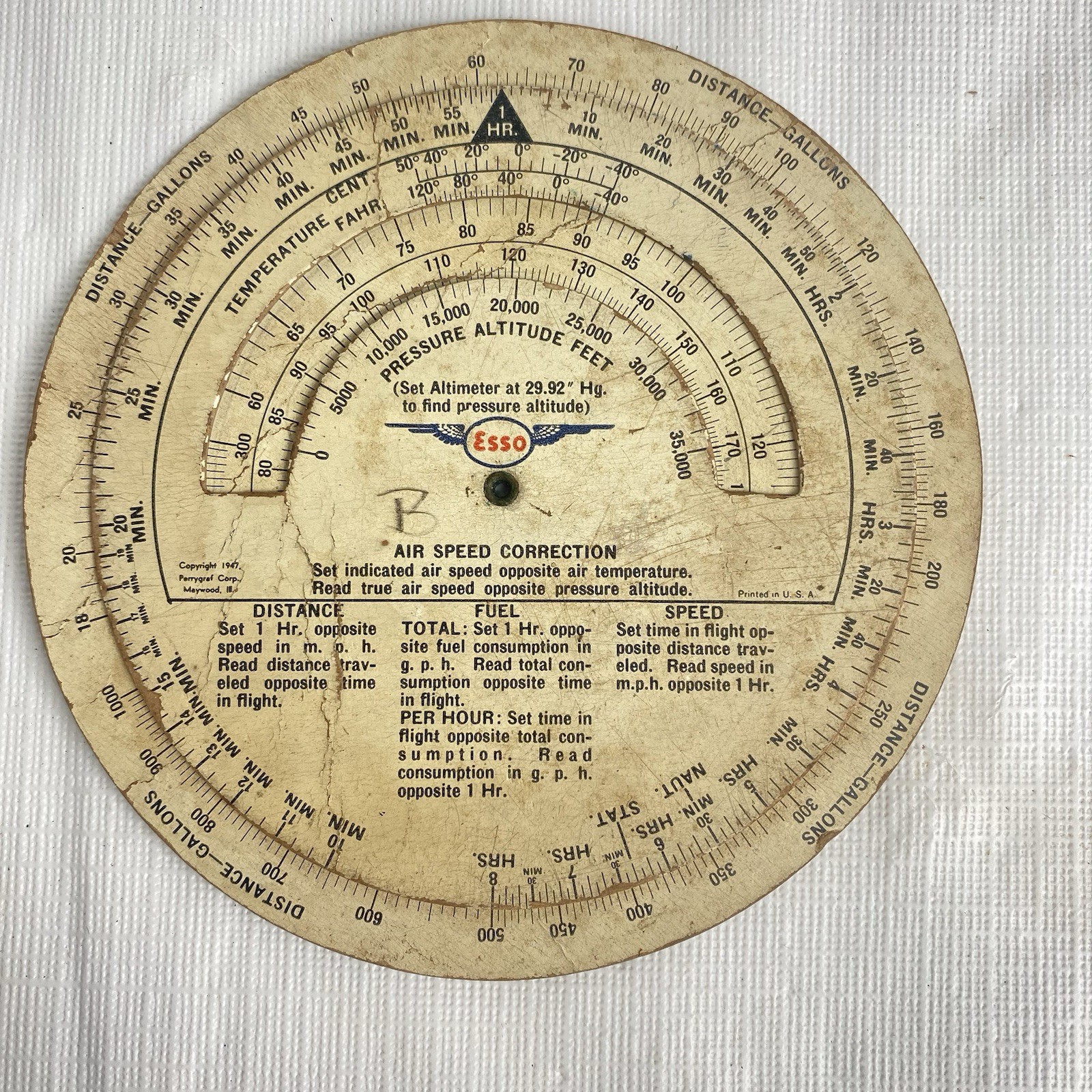 1947 Esso Flight Calculator True Course Air Ground Speed Plane Aviation