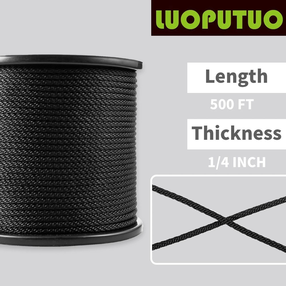 Solid Braid Polyester Utility Rope 1/4" x 500ft Heavy Duty Clothesline Craft UV