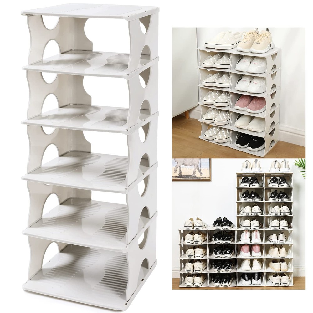 6-Tier Shoe Rack,Stackable Shoe Storage Organizer for Bedroom Entryway, Adjus...