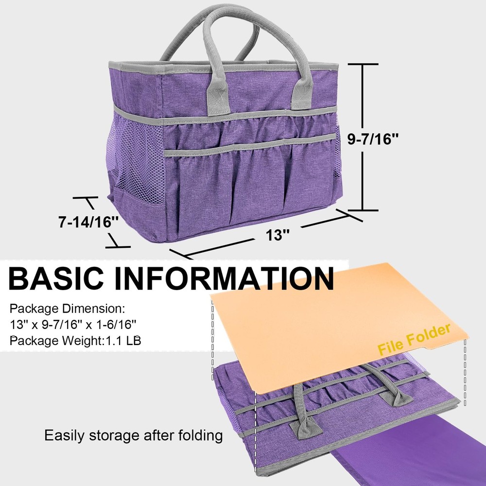 Craft Organizer Tote Bag – Craft Caddy with 2 Mesh Side Pockets & Front Elast...