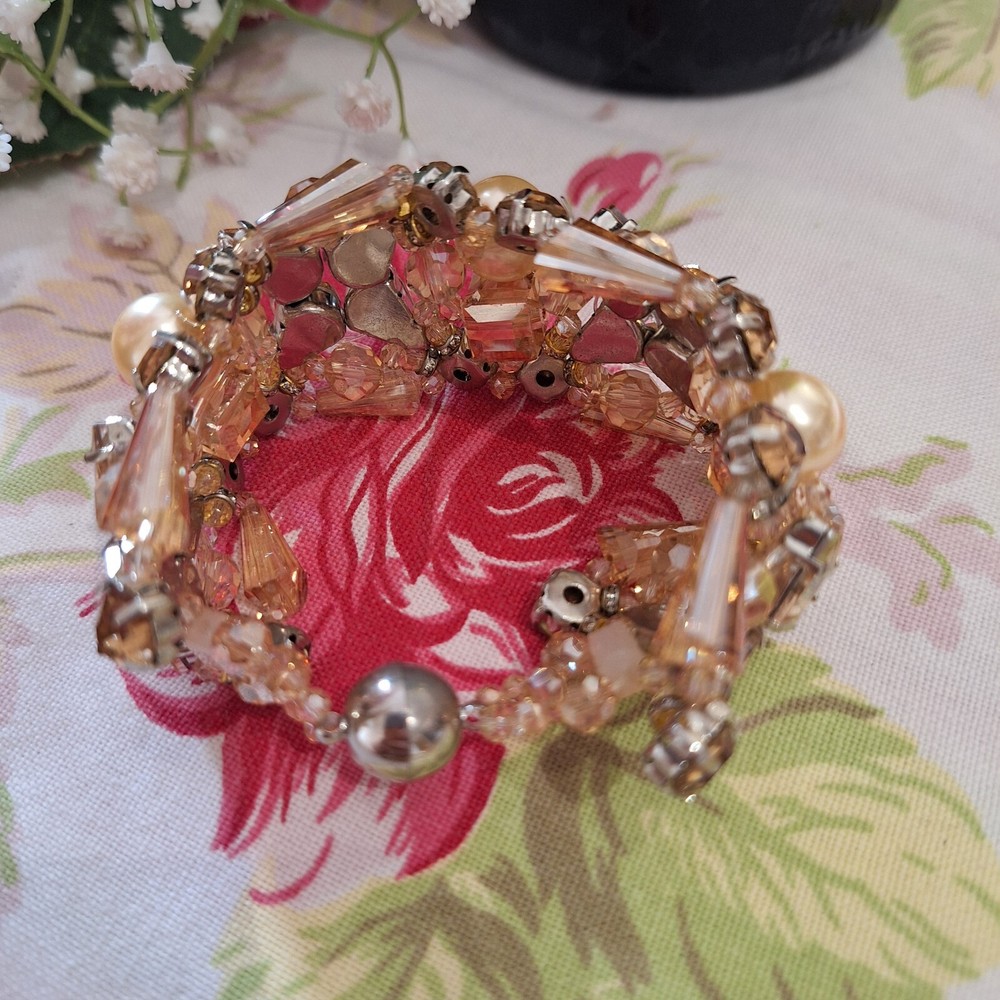 Fabulous statement crystal drop Earrings & complementary Bracelet, bronze tones