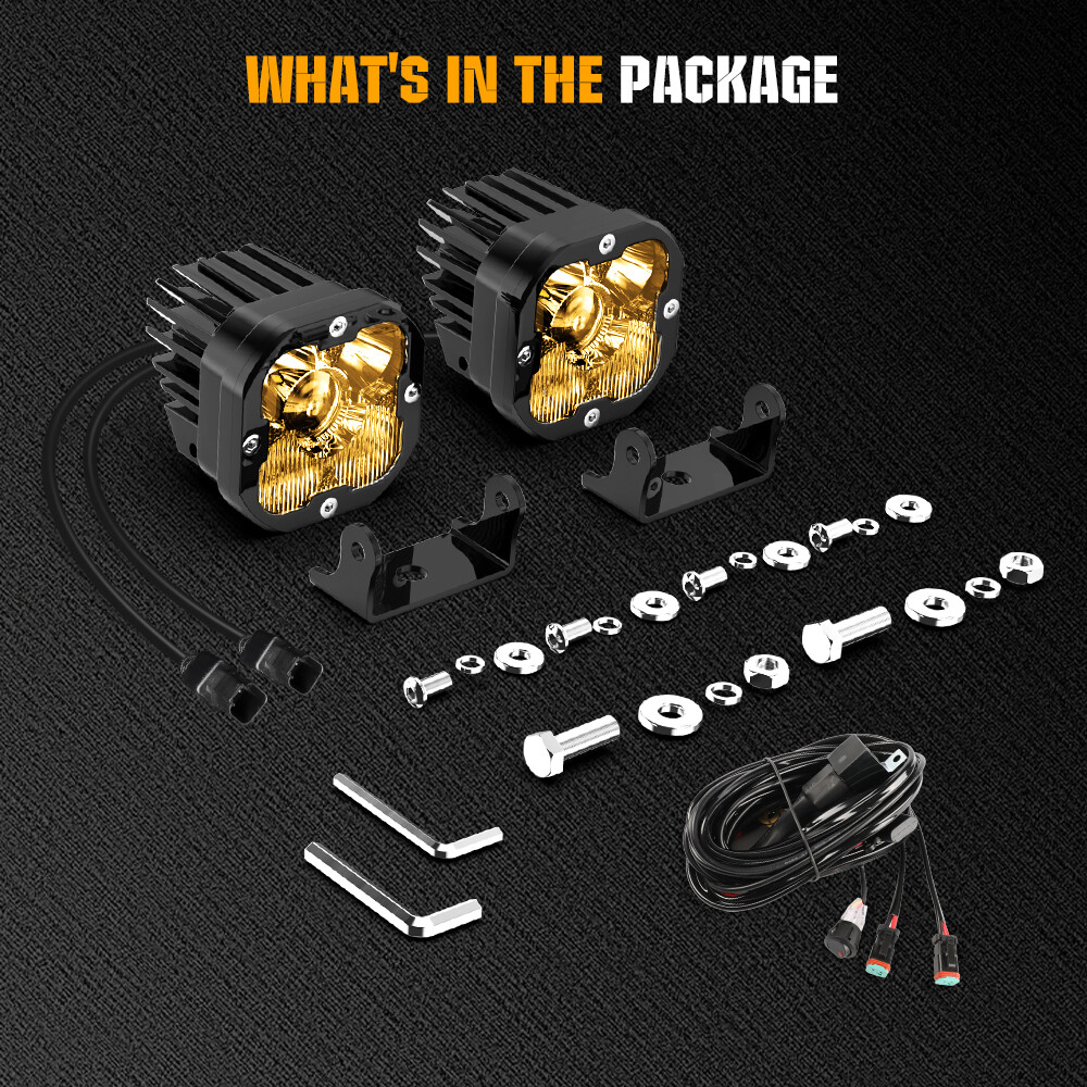 Colight 3inch Squadron Sport Amber LED Pair Driving/Combo Lights w/ Wire Harness