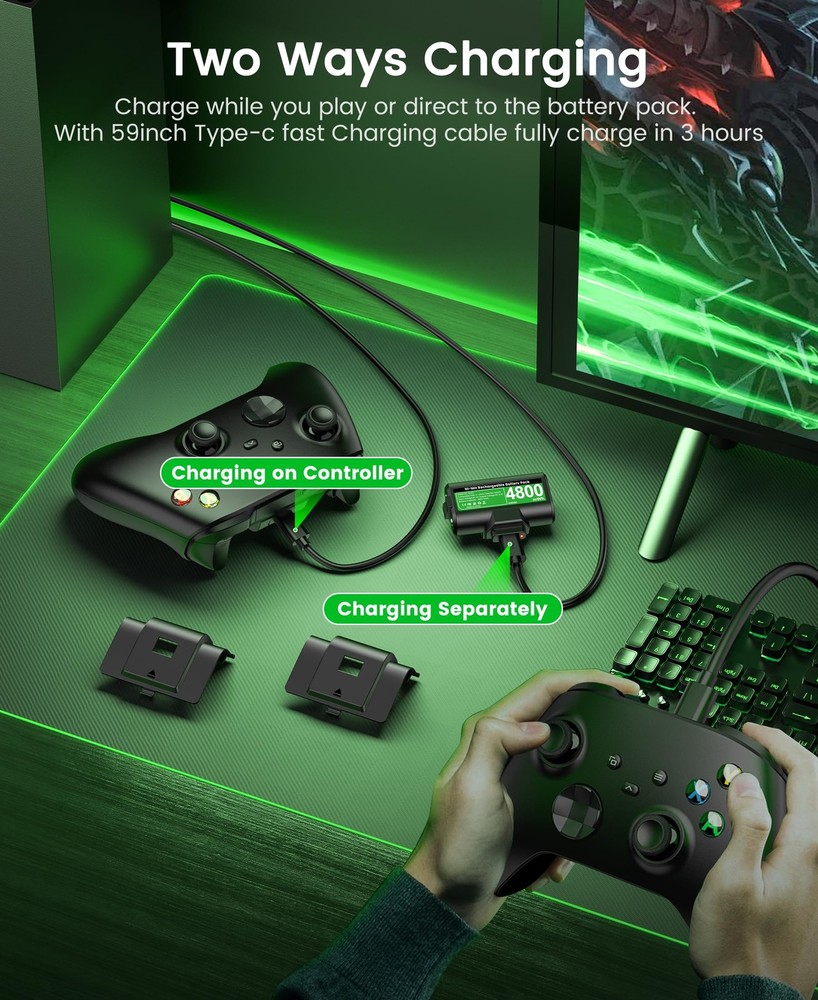 Svetaecho Rechargeable Xbox One Controller Battery Pack with 4 Back Black