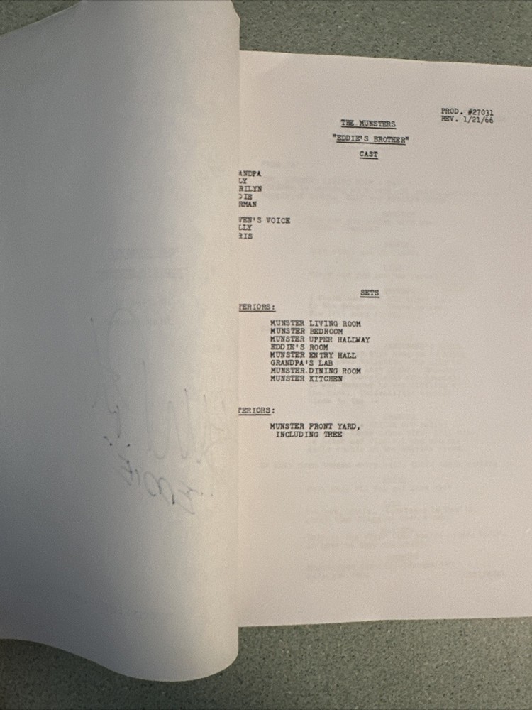 1966 THE MUNSTERS Screenplay TV Show Script SIGNED by Butch Patrick Eddie