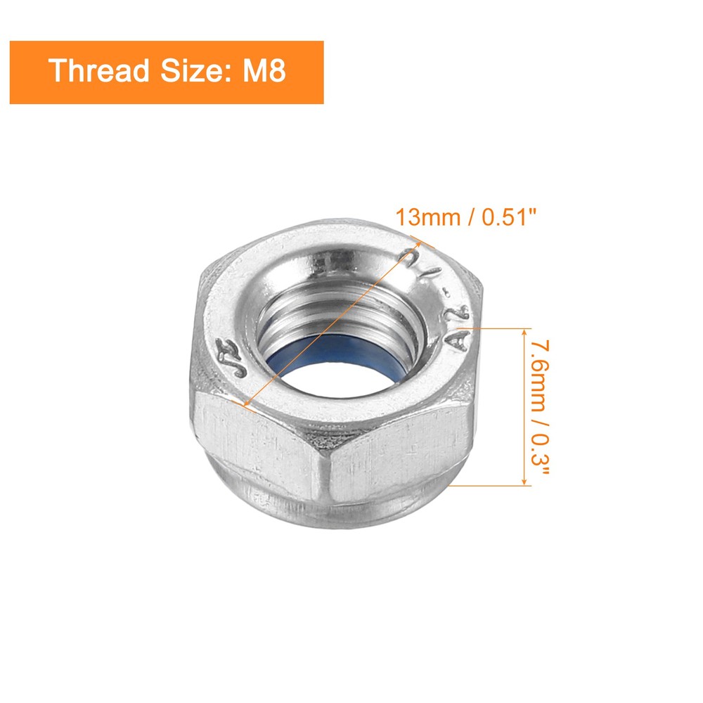 Left-hand Lock Nuts M8x1.25mm Thread Hex Nylon Insert Lock Nut