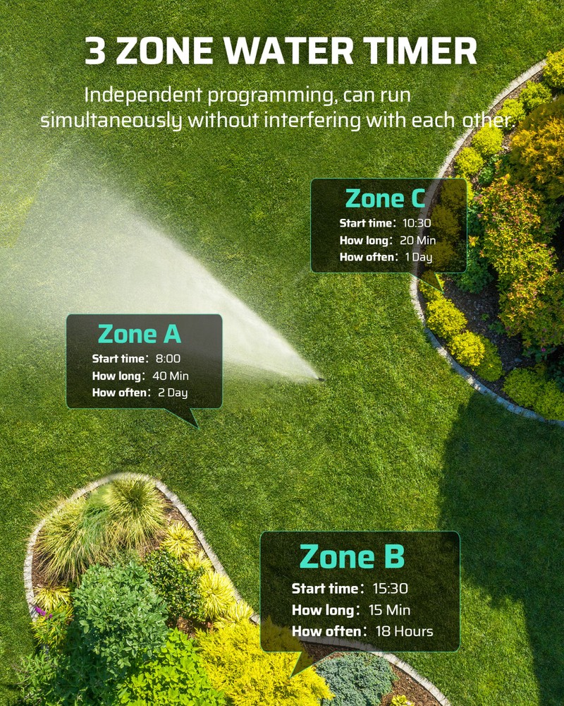 DEWENWILS Sprinkler Timer 3 Zone, Programmable Water Timer，Hose Faucet Timer