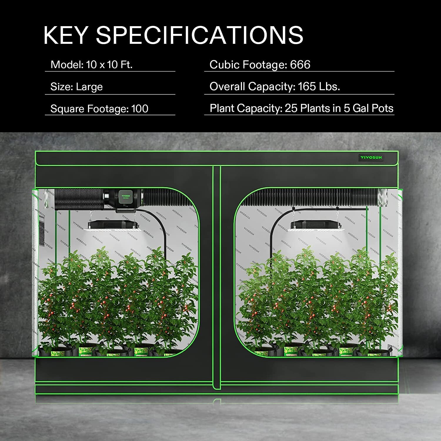 VIVOSUN Indoor Grow Tent 10'x10' Non toxic Mylar Room Reflective 120"x120"x80"