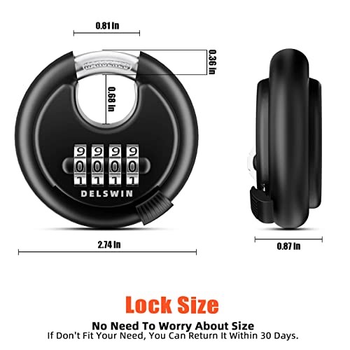 4-Digit Disc Combination Lock Outdoor - Heavy Duty Combination Black 2Pcs