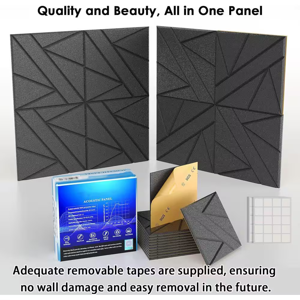 0. 47In T X 1Ft X 1Ft Black Polyester Sound Absorbing Panel 8-Pack