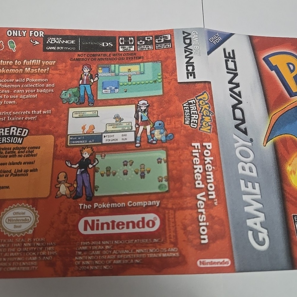 Replacement Case For Pokemon Fire Red Version Nintendo GameBoy Advance