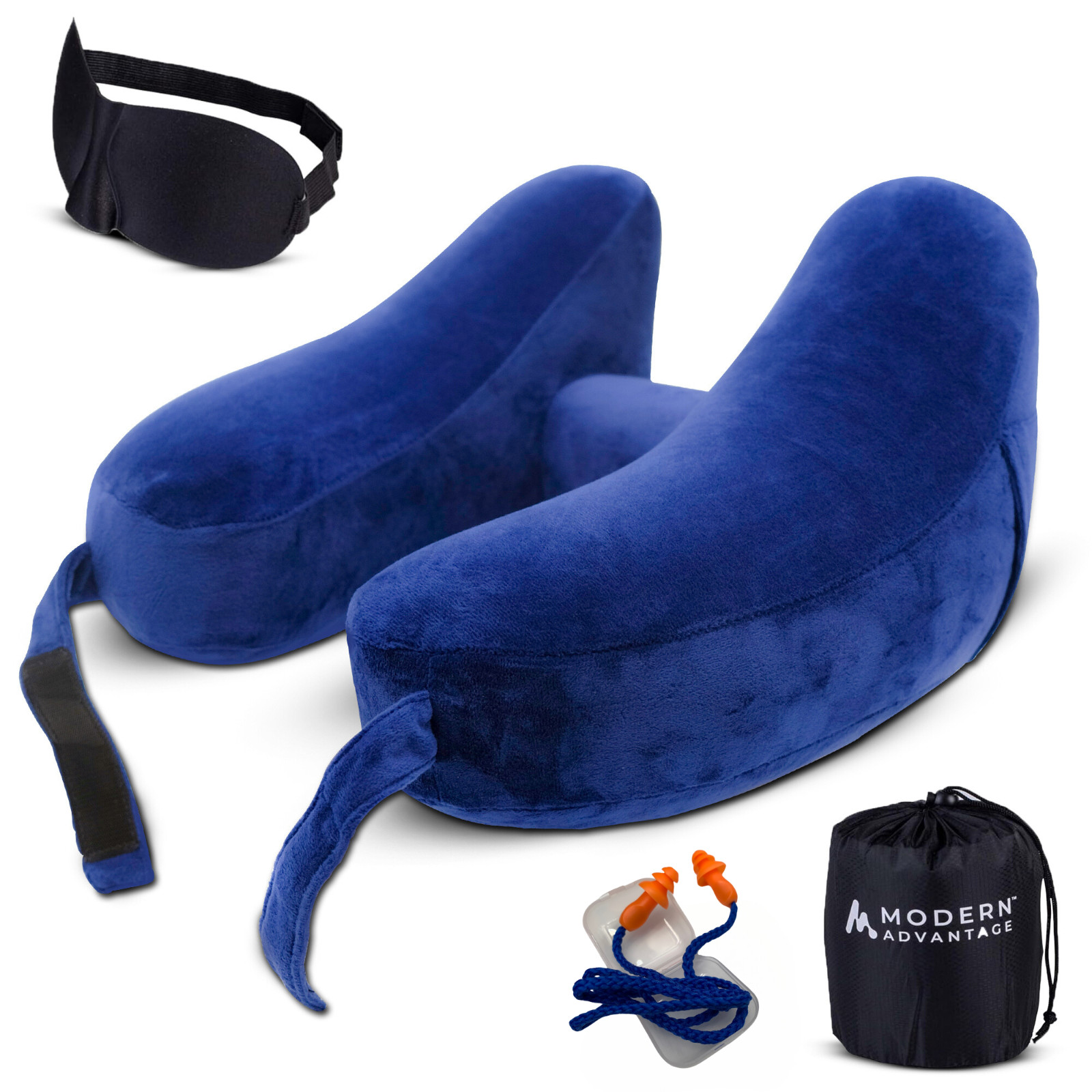 Inflatable Travel Neck Pillow NEW (BLUE) FREE SHIPPING Sleep Mask & Earplugs