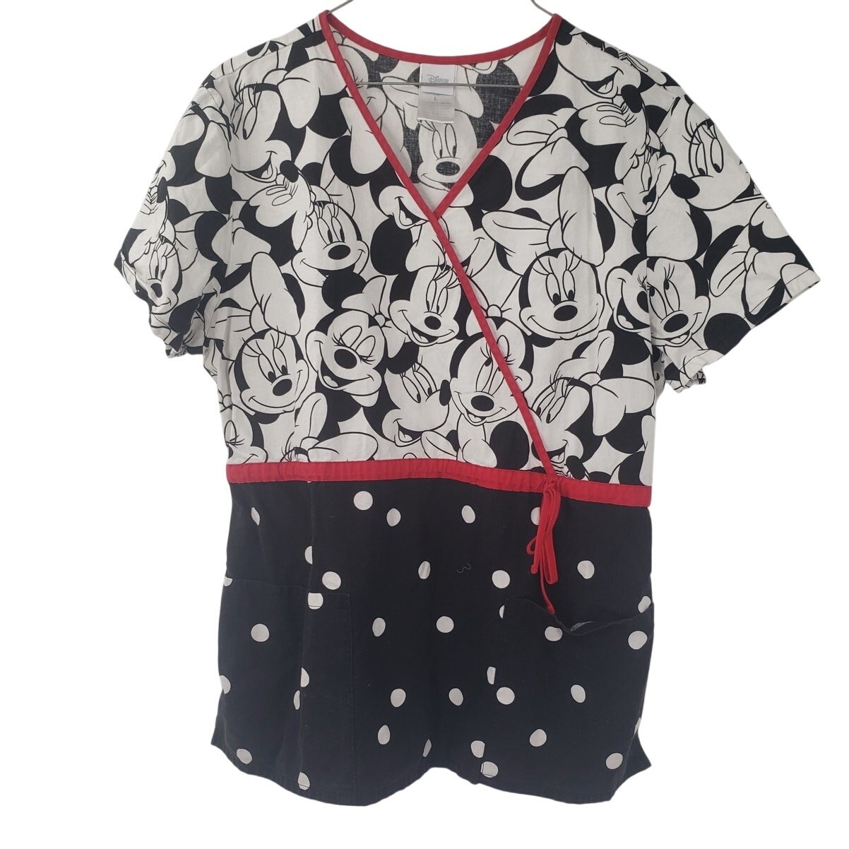 DISNEY Minnie Mouse Scrubs Top Womens Size Large L V-Neck
