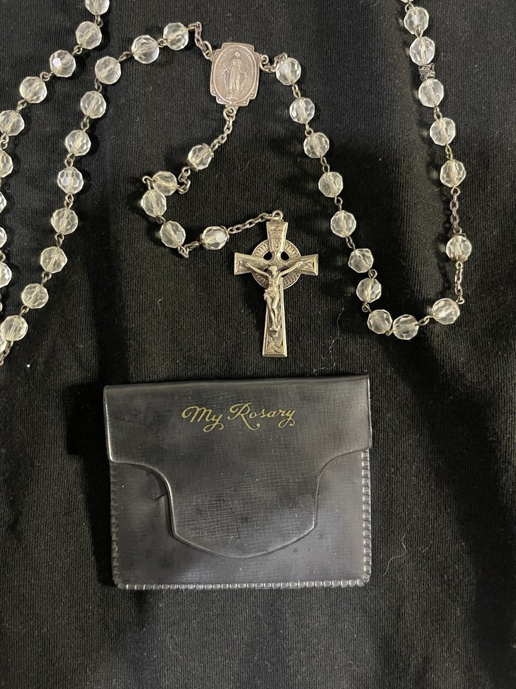 1870’-1920’s Catholic Rosary Sterling Silver Crucifix With Beads