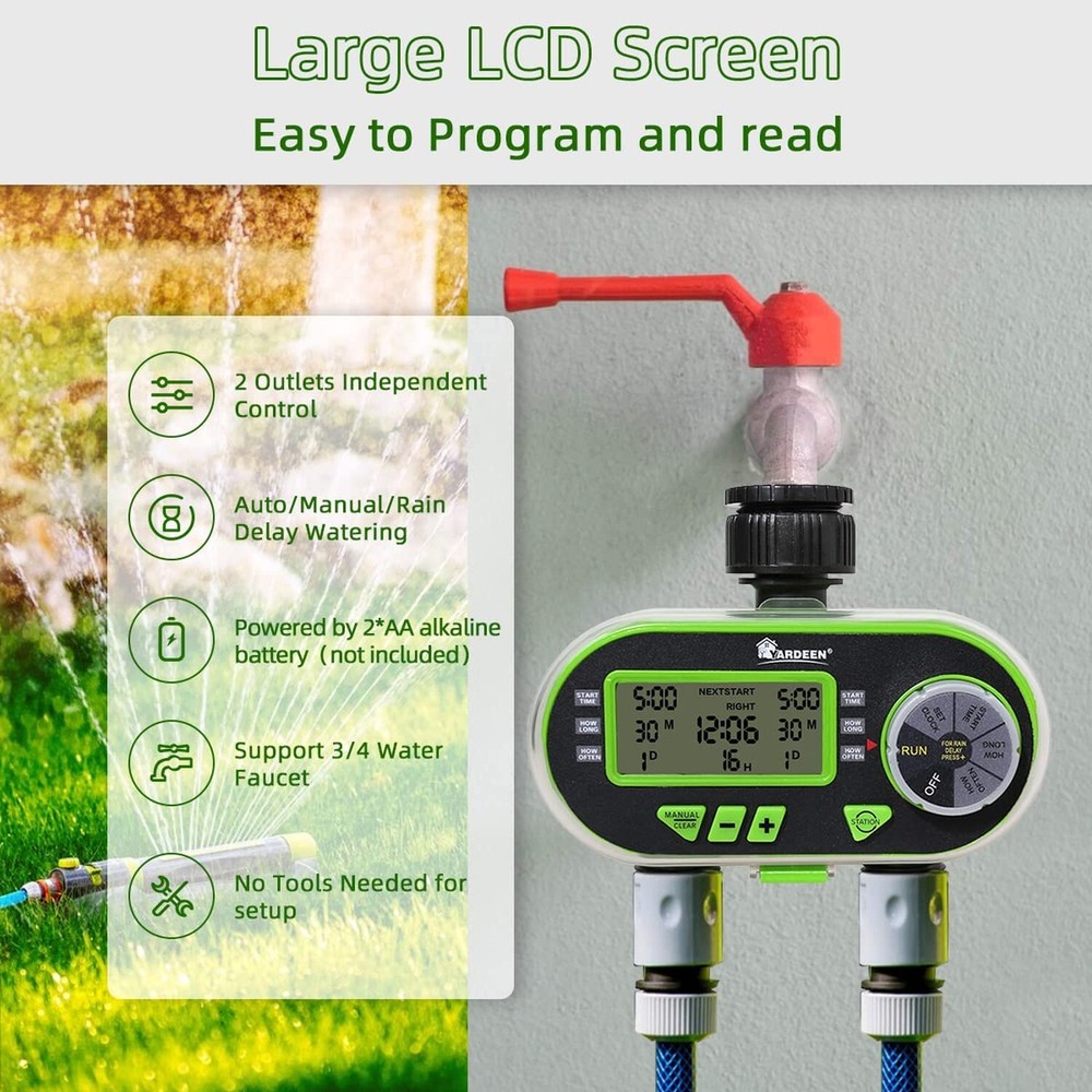 2 Outlet Garden Digital Electronic Water Timer Irrigation Controller for Gard...