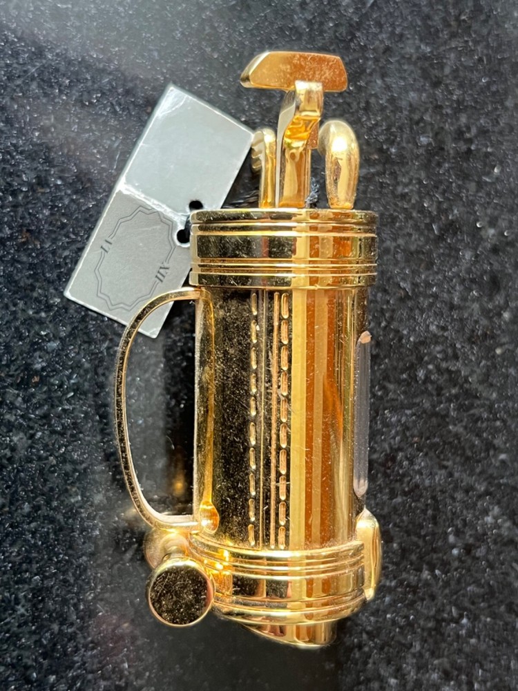 Mappin & Webb Golf themed solid brass desk clock, 3 1/8" high