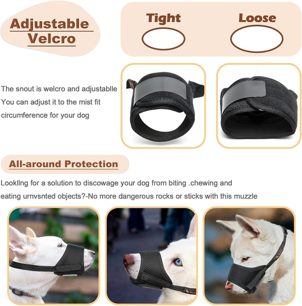 Comfortable Soft Nylon Dog Muzzle - Adjustable, Breathable & Humane Design (XL)