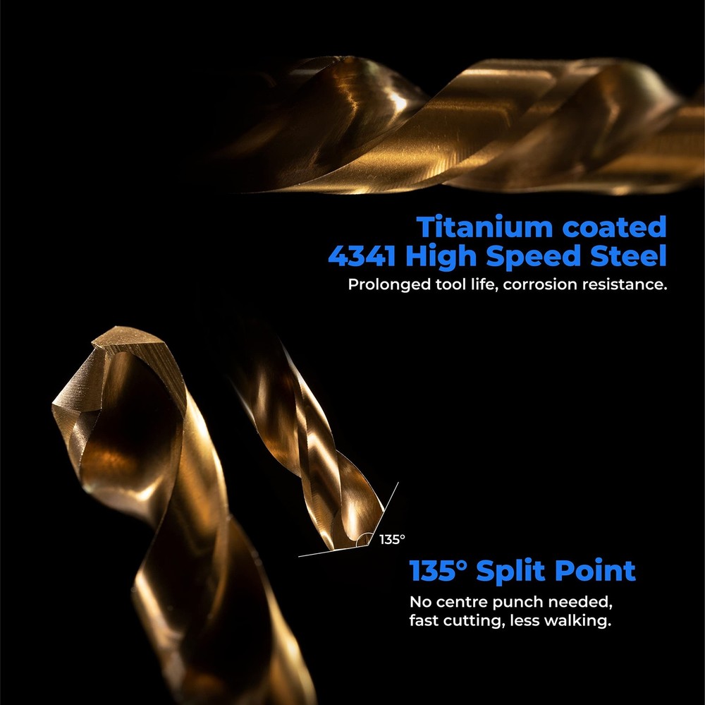 amoolo Titanium Drill Bit Set (60 pcs), Premium 4341 HSS Micro Drill Bits for...