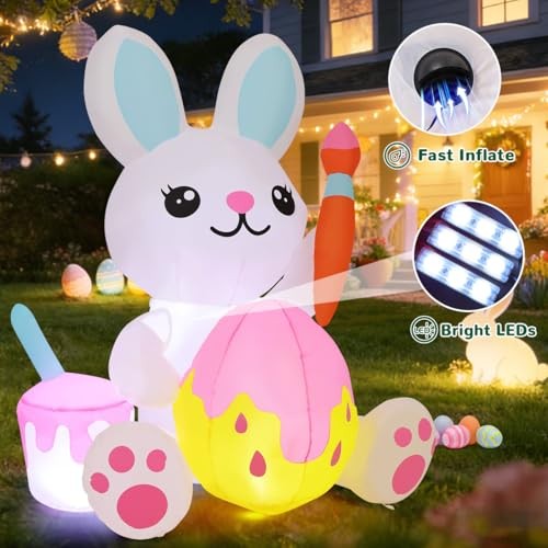 5 FT Easter Inflatables Bunny Outdoor Decorations Cute Bunny Draw Easter Eggs