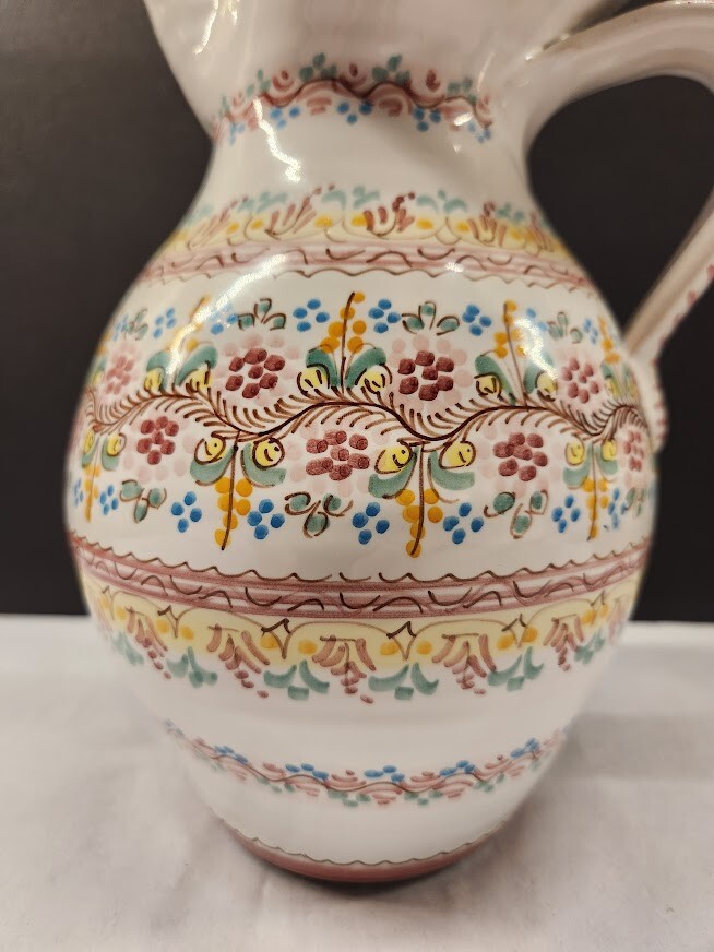 Spanish Colored Dot Pottery Pitcher Artisan Crafted Created Hand Painted EUC