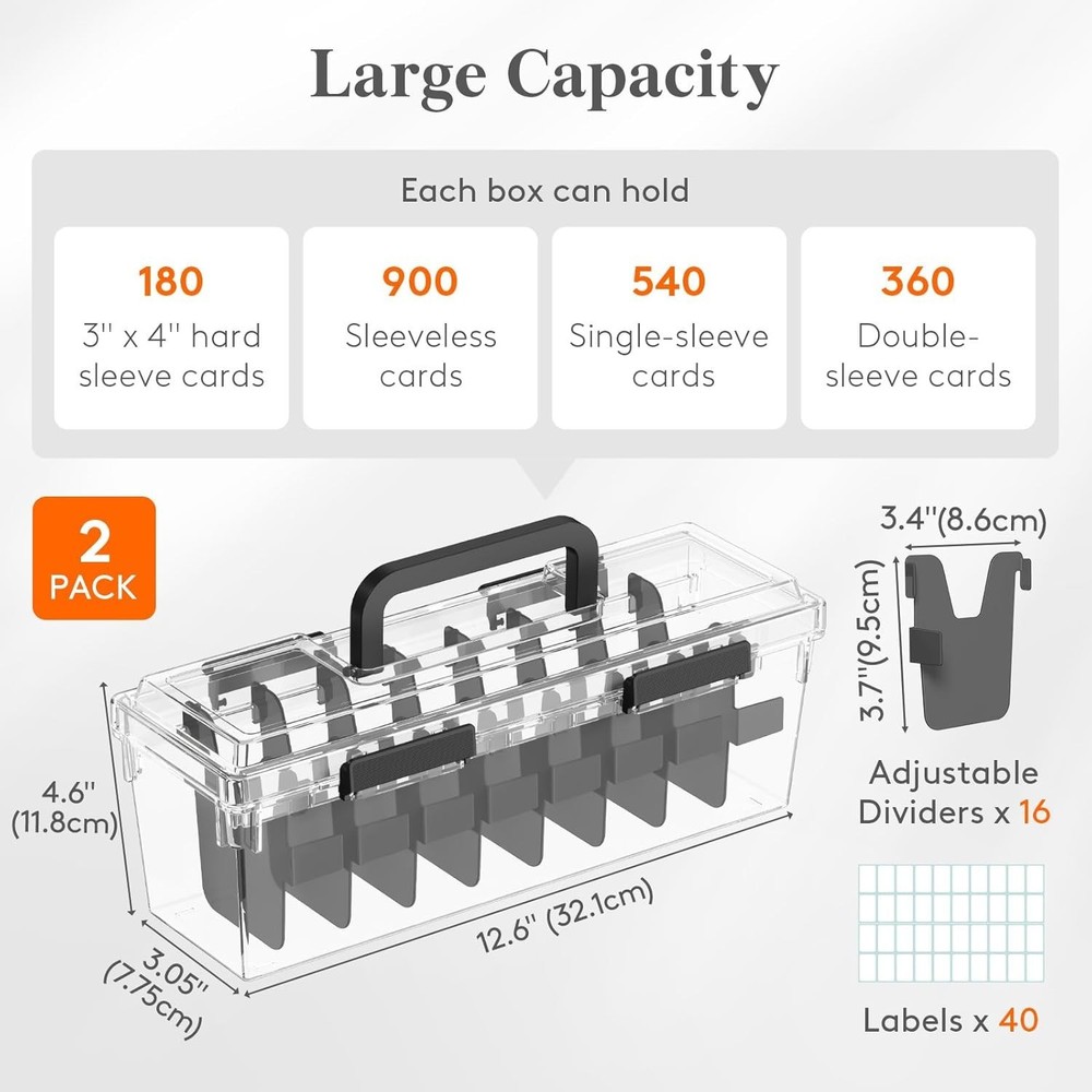 Trading Card Storage Box 2 Pack Toploader Case 900 Cards Stackable