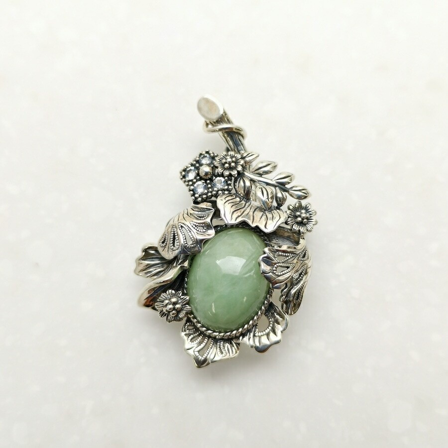 William Morris Blue Pimpernel Jade Silver 925 Pendant/Brooch Top