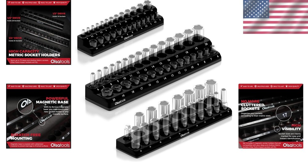 Professional Magnetic Socket Storage - 3 Pc Drive Holder Set