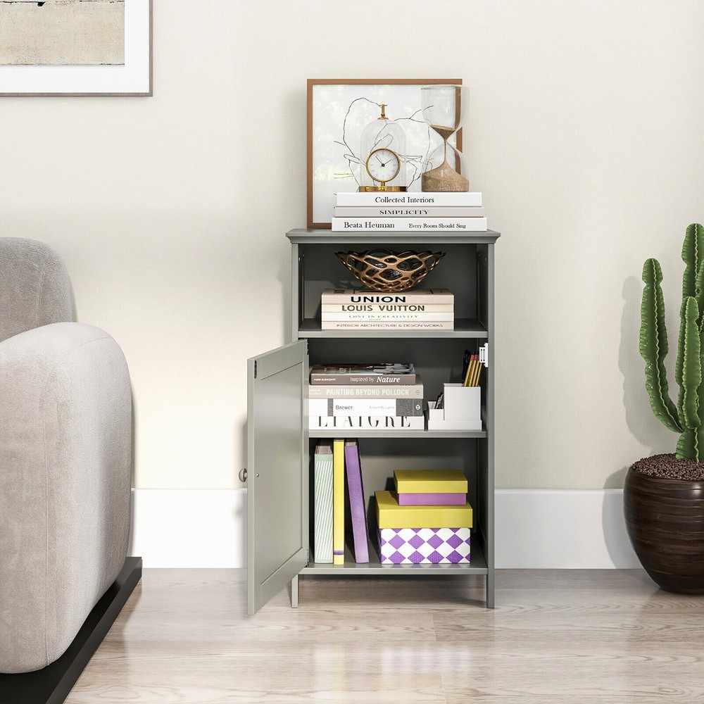 Bathroom Floor Storage Cabinet Side Table w/ Open Compartment & Adjustable Shelf