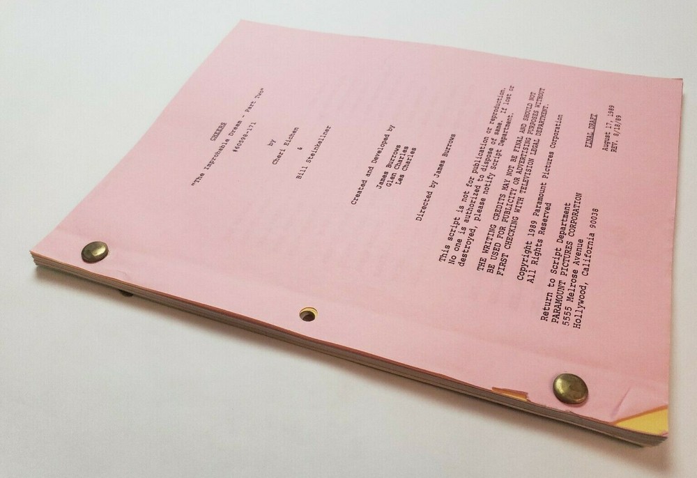 CHEERS / Cheri Eichen 1989 TV Script, Ted Danson "The Improbable Dream: Part 2"