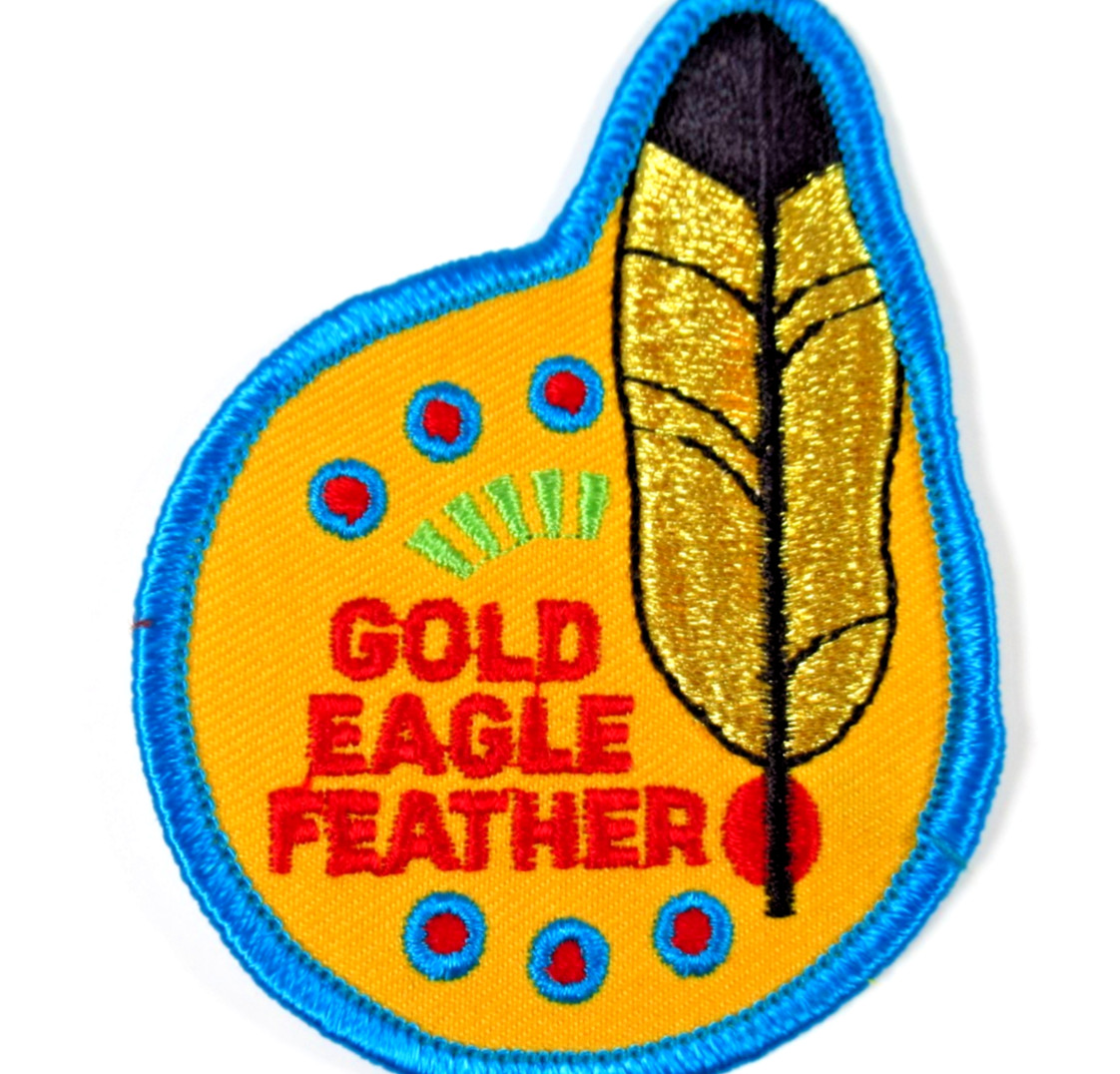 YMCA Indian Guides Gold Eagle Feather Vintage Embroidered Sew On Patch