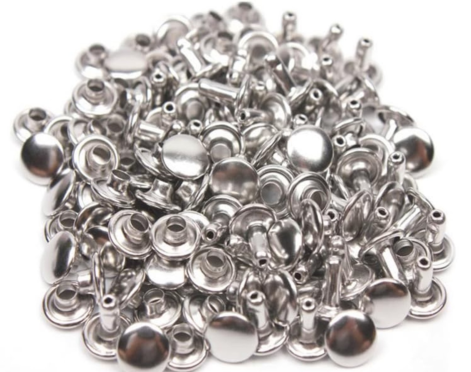 Silvery Double Cap Rivets Plane Cap 8mm and Post 6mm Pack of 200 Sets