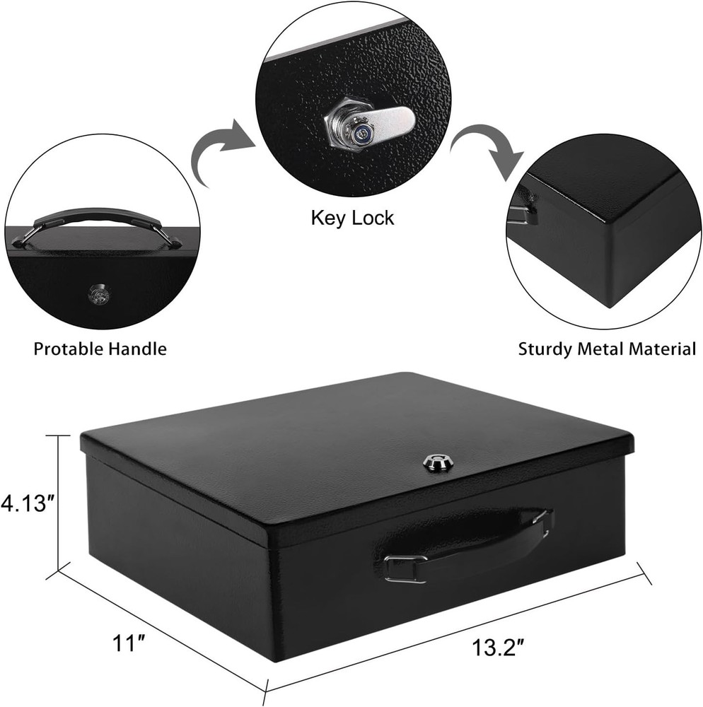 Fireproof Document Box, Fire Resistant Safe Box with Key Lock for Home, Portable