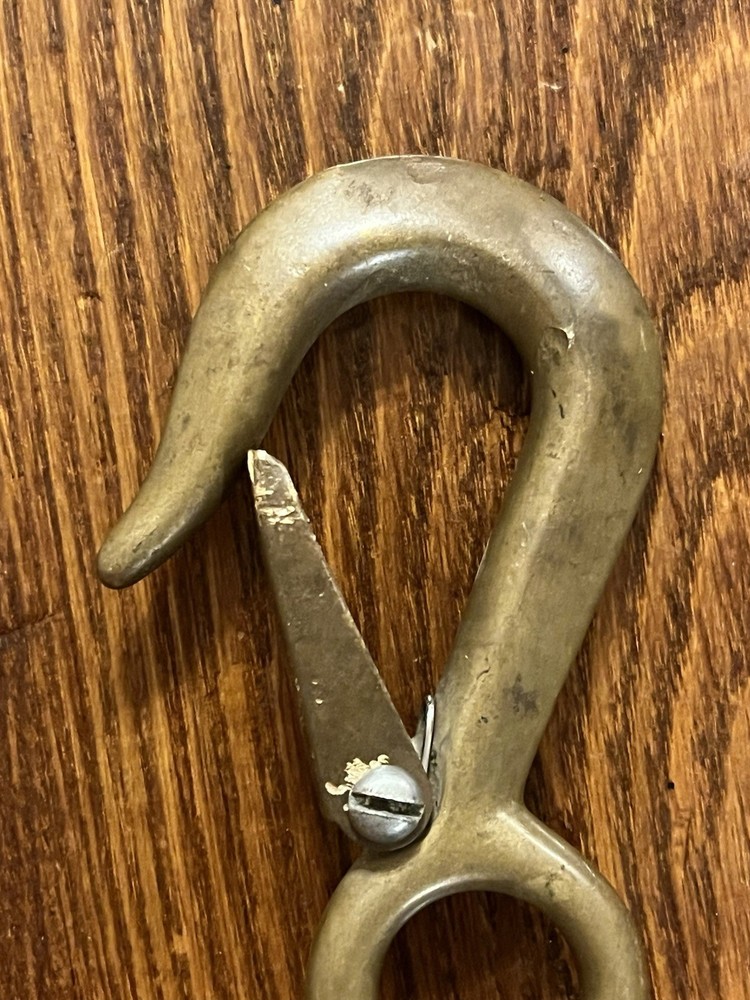 Vintage Solid Brass Hook With safety Latch 4”x 2-1/2”