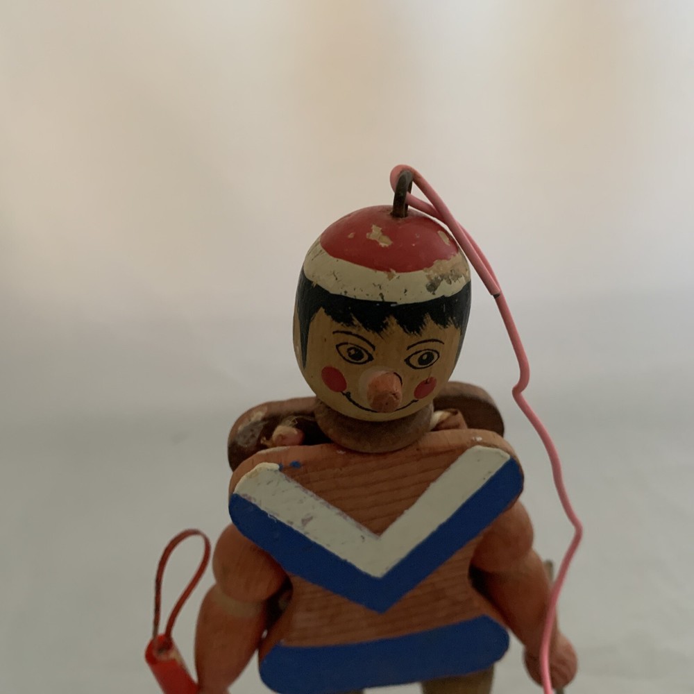 Vintage Wooden Pull String Toy Puppet Boy Jointed Jumping Jack 7" Austria