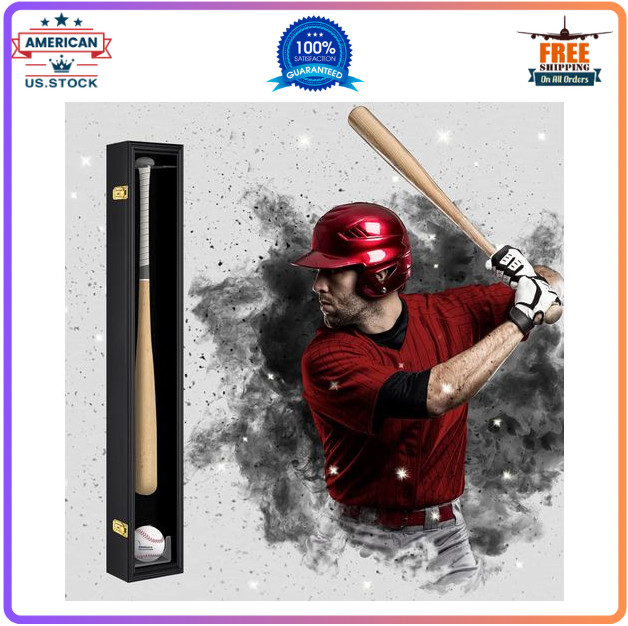 Baseball Bat Display Case Wall Mounted Vertical or Horizontal Wooden Frame