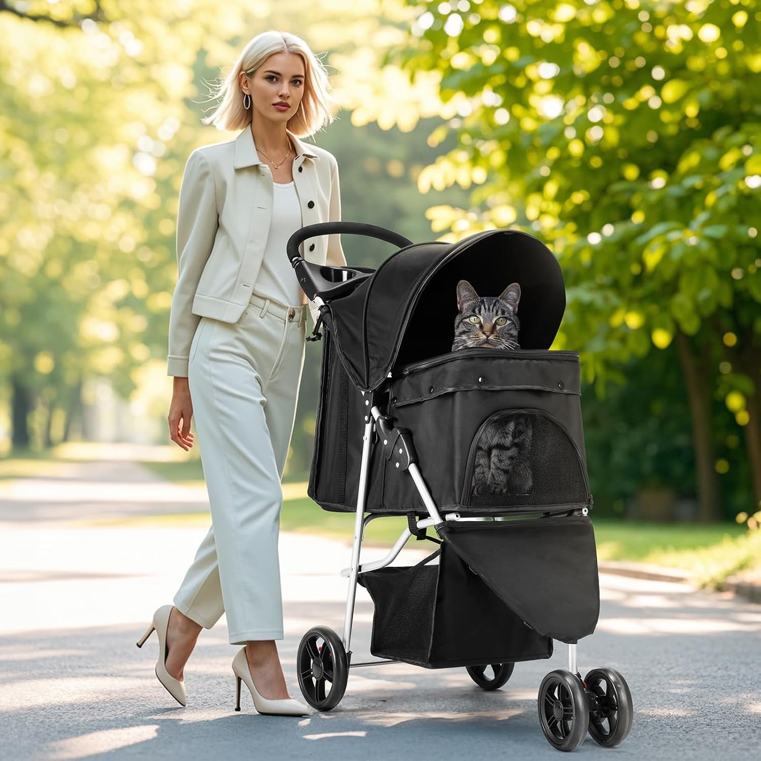 VITABELLA HOME Foldable Pet Stroller for Small Dogs/Cat,with Mesh Window&Storage