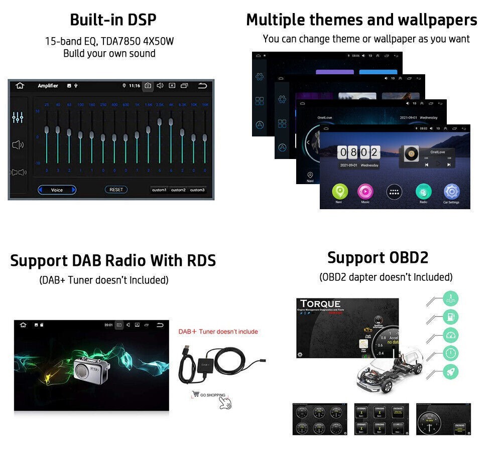Android 16 Carplay GPS Navi WiFi 10.1" Double 2Din Touch Screen Car Stereo Radio