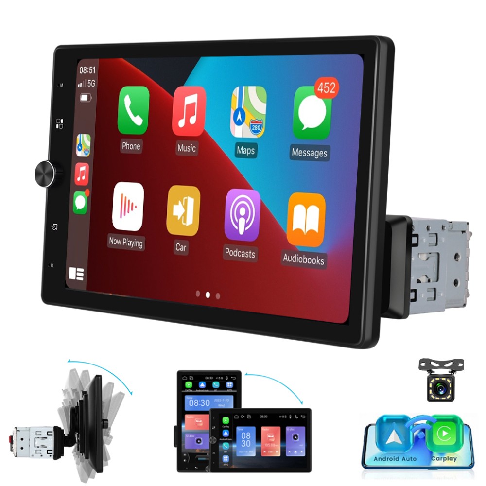 10.4" 1 DIN Car Stereo Radio Carplay Android Auto Vertical Screen GPS + Camera