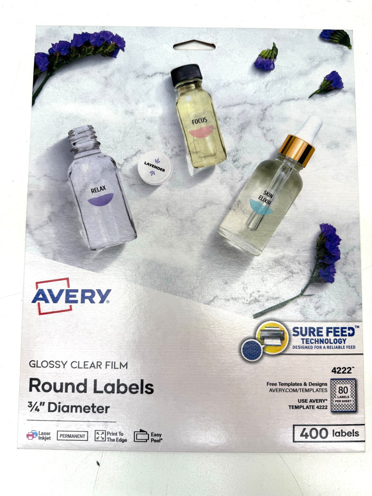 Avery 4222 Printable Round Glossy Clear 3/4 Diameter 400 Labels