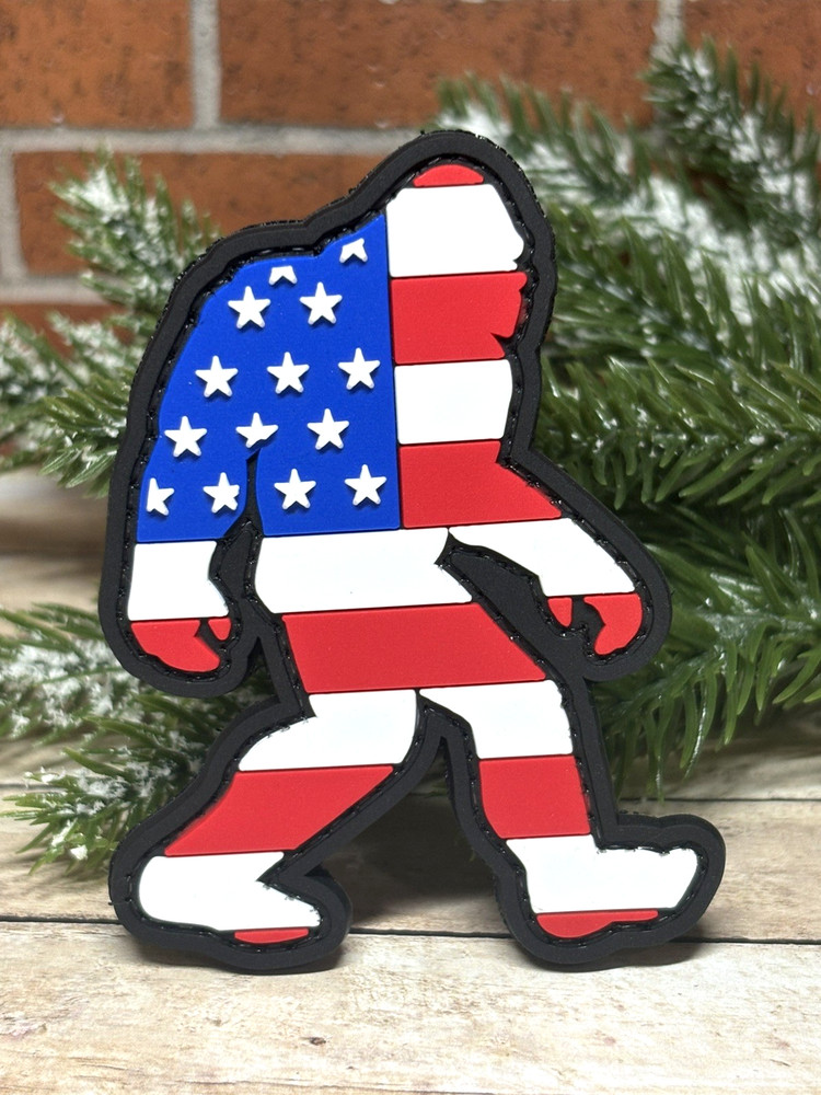 Bigfoot PVC Patch - Tactical Morale Patch - Sasquatch USA Flag Patch - Hook Back