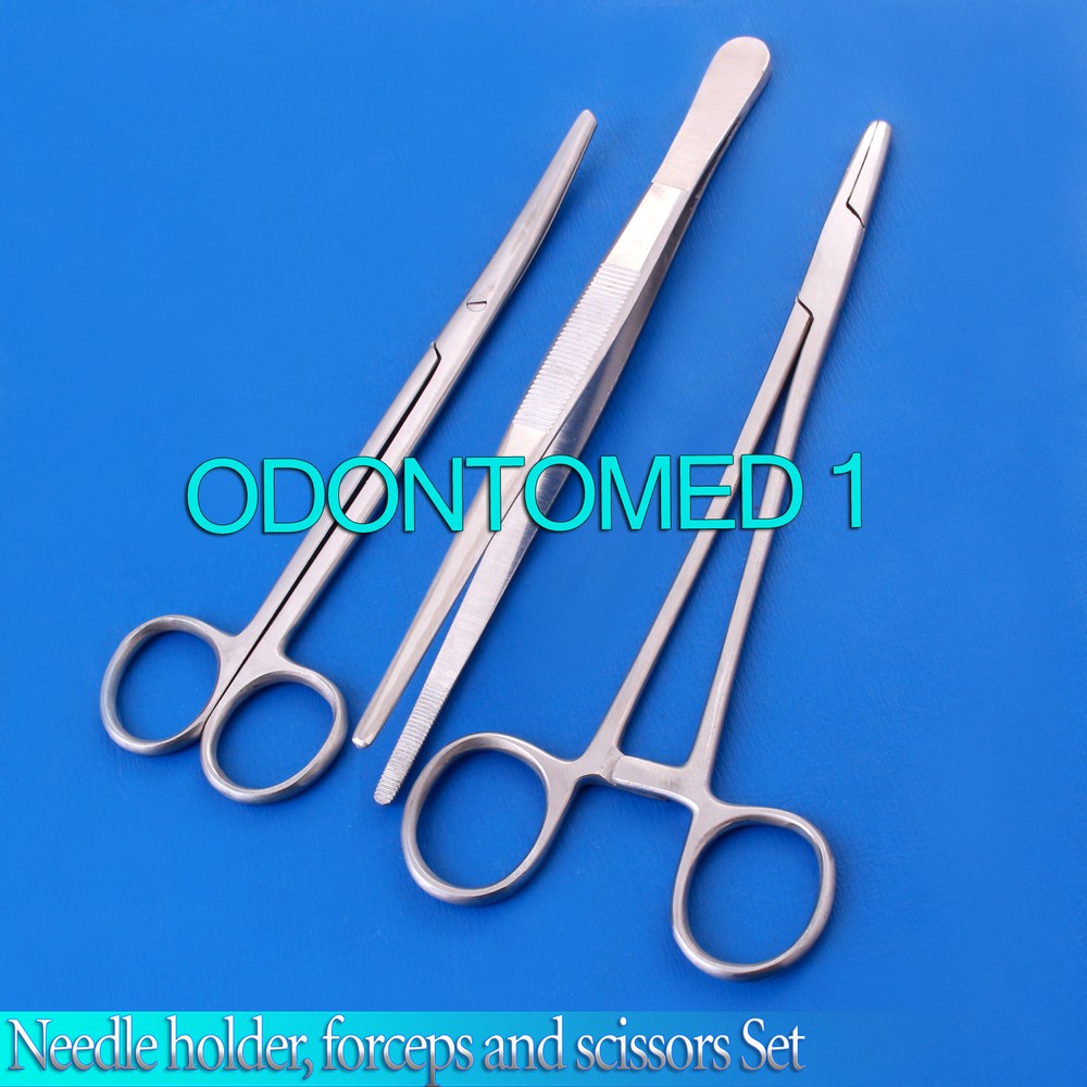 3 Pcs Surgical Instruments Needle holder, forceps and scissors DS-652