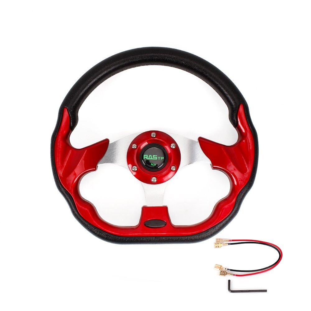 Universal 13" Red 6 Hole Steering Wheel w/Horn Button+Quick Release Adapter