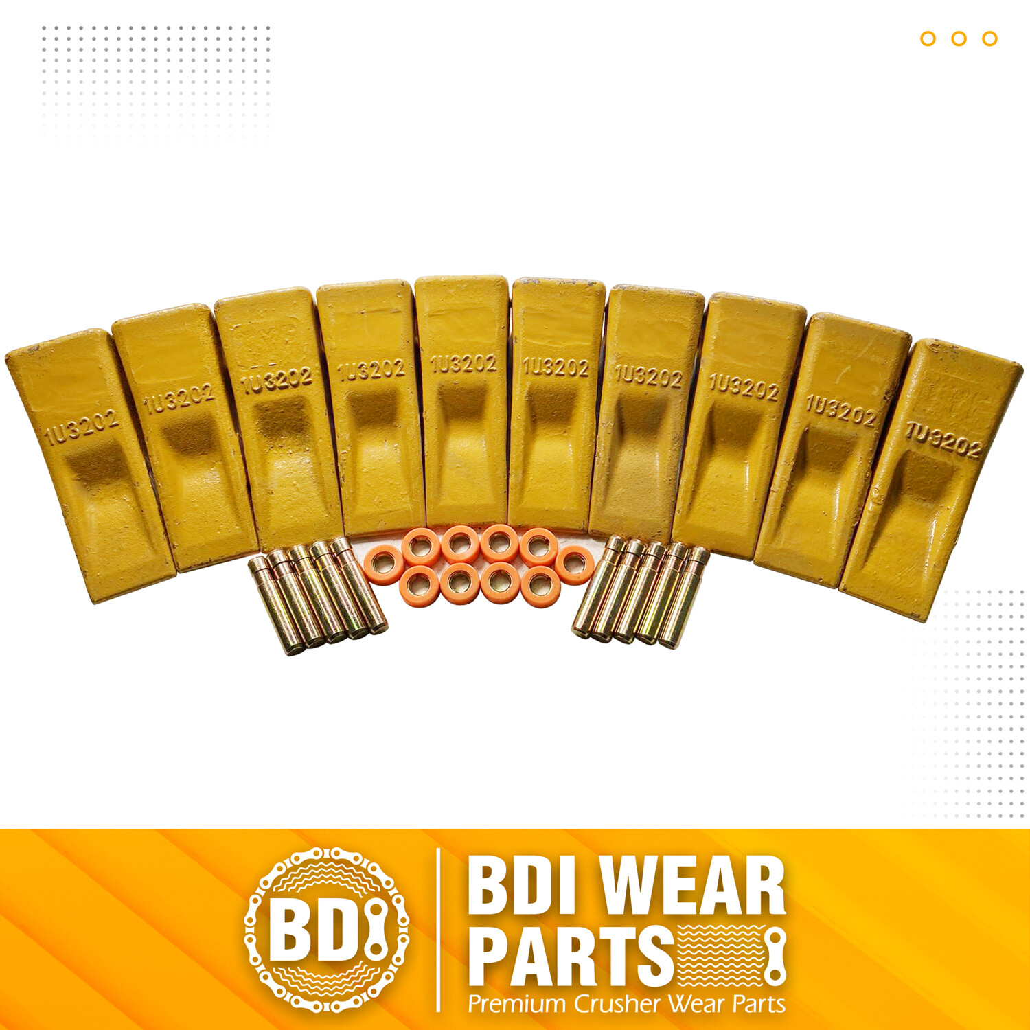 1U3202 Bucket Teeth with Pins 8E6208 Retainers 8E6209 for J200 Series - 10 Set
