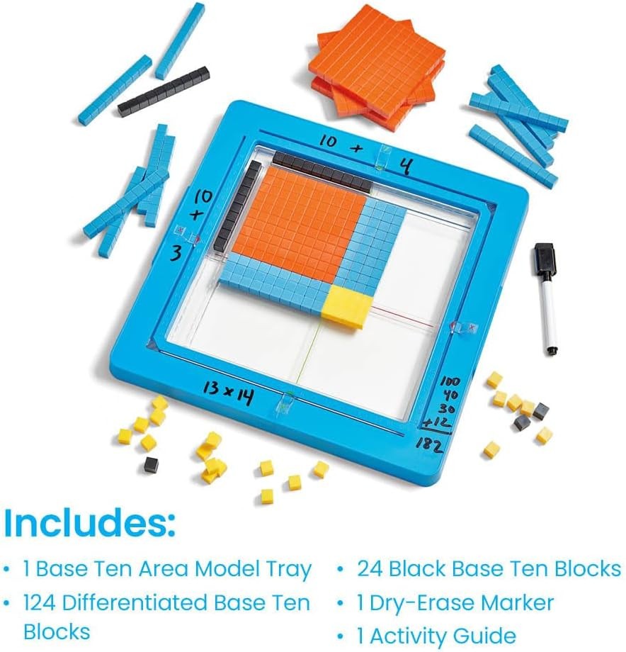 hand2mind Area Model Tray with Base 10 Blocks Multiplication Manipulatives Cubes