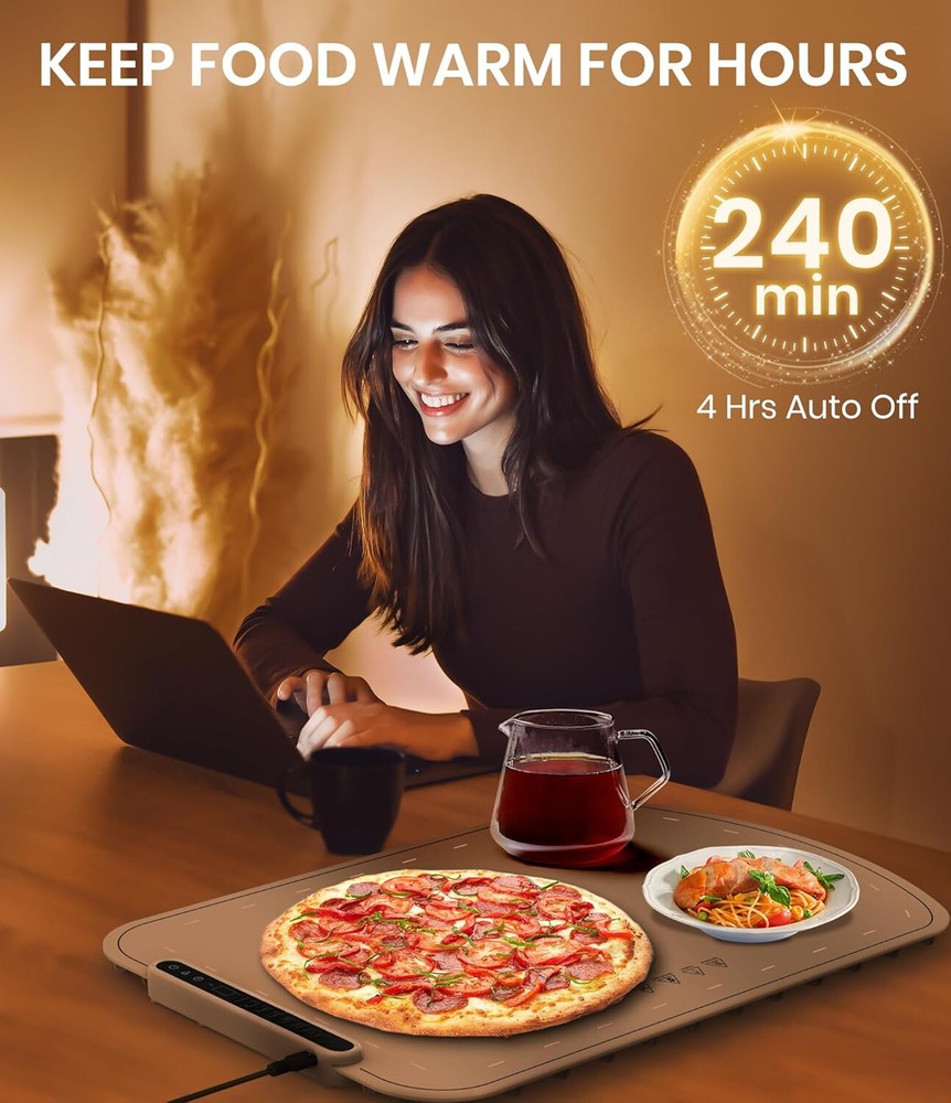 FoodWarming Pad,Silicone Heating Padwith7Temperature Levels andAuto-Off Function